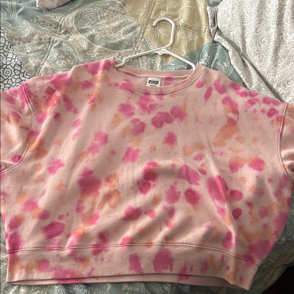 PINK Victoria's Secret Pink & Peach Tie-Dye Cropped Sweatshirt